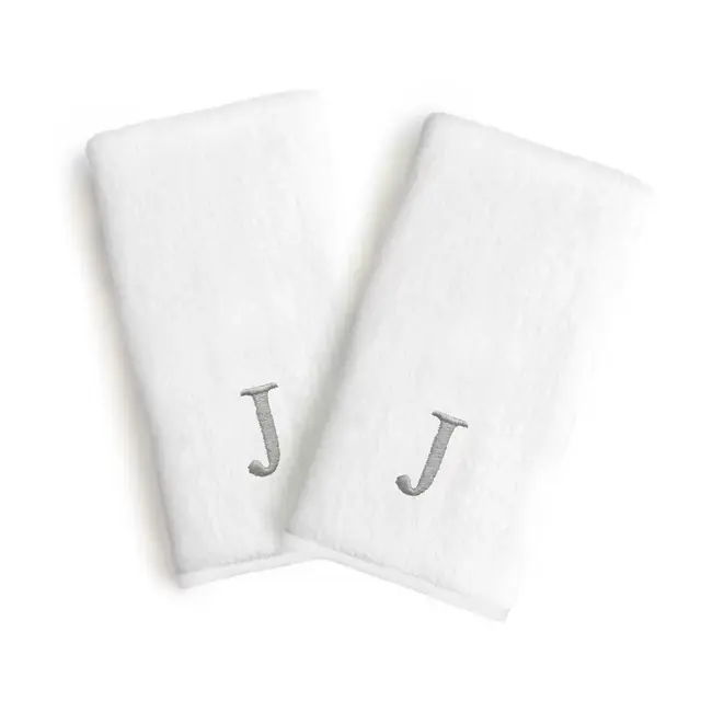 Linum Home Textiles Monogrammed "J" Block Font Letter Bridal Hand Towel (Set of 2)