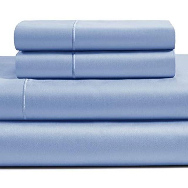 CHATEAU HOME COLLECTION 100% Egyptian Cotton Sheets Queen Size, 800 Thread Count French Blue 4 Piece Sheet Set, Solid Sateen Weave, 16" Deep Pocket (Fits Upto 18" Mattress), Cotton Bedsheet Set