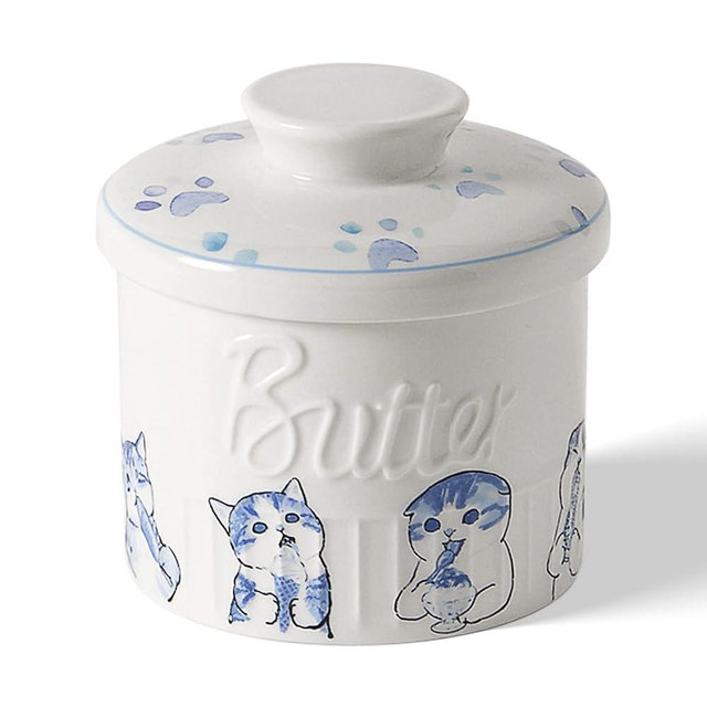 Toptier Butter Crock for Counter With Water Line, On Demand Spreadable Butter, Ceramic Butter Keeper to Leave On Counter, French Butter Dish with Lid, (Greedy Cat War)