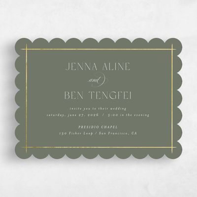 Green Scalloped Wedding Invitation - Mecca Landscape Foil
