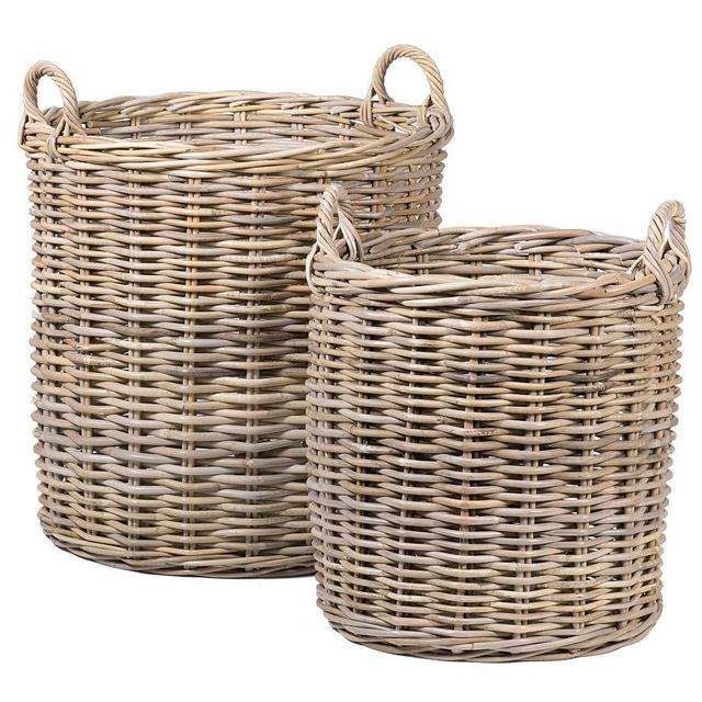 Portland Round Woven Tote Baskets, Set of 2 - Natural