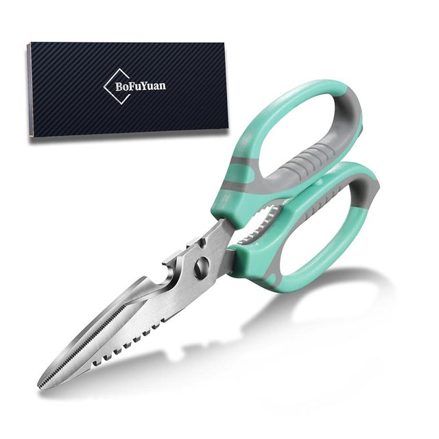 BoFuYuan Kitchen Scissors, 9-Inch Heavy Duty Multipurpose Food Cutting Shears, Detachable Dishwasher Safe, Sharp Serrated Blade, Ergonomic Non-Slip Handle for Food, Meat, Herbs, Green