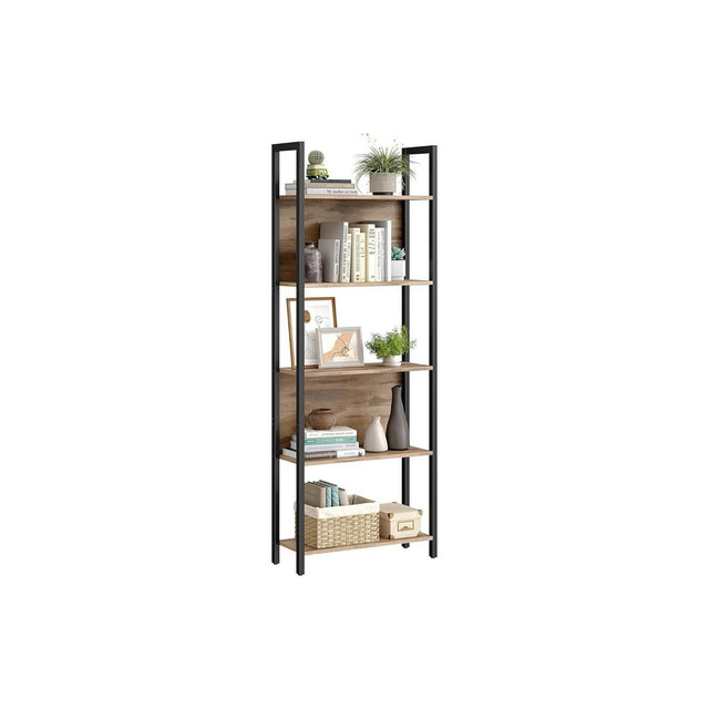 VASAGLE 5-Tier Bookshelf, Storage Rack Shelf Camel Brown and Black