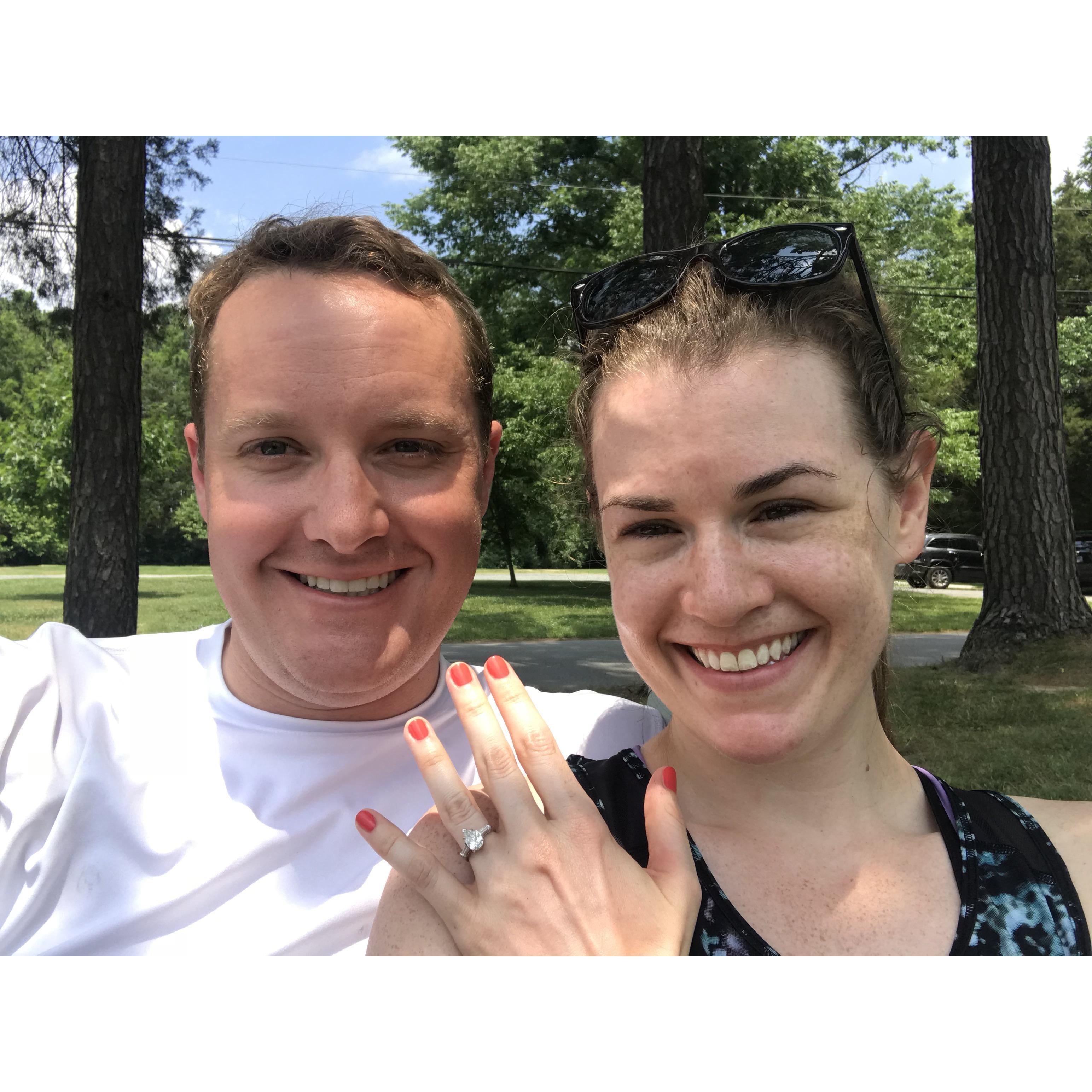 Right after Kevin popped the question - all smiles!!