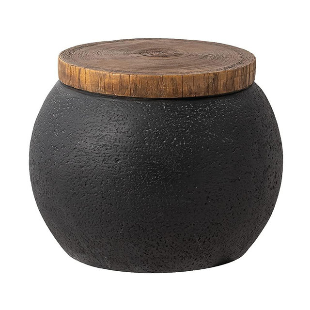 SUNBURY Outdoor Indoor Side Table, 17" Outdoor End Tables for Patio, Accent Side Table, Decorative Garden Stool Wooden-Look Top Concrete Side Table for Livingroom Bedroom, Garden, Backyard