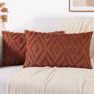 decorUhome Fall Couch Throw Pillow Covers 12x20 Set of 2, Decorative Soft Plush Faux Wool Lumbar Neutral Accent Pillow Covers for Bed Sofa Living Room, Rust
