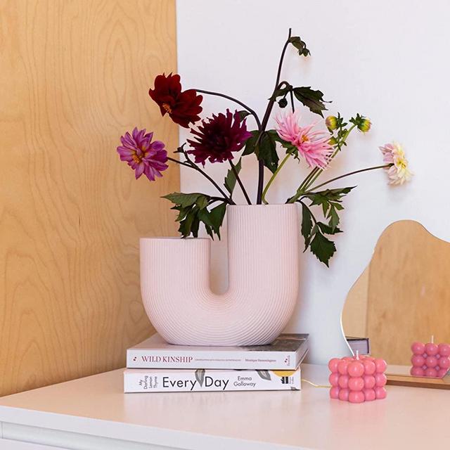 Nordic U-Shape Vase for Flowers-Pink Modern Ceramic Minimalist Nordic Boho Vase for Centrepiece, Home Decor, Entranceway, Kitchen, Table, or Gift