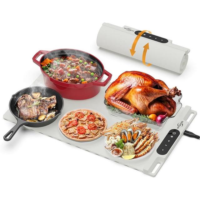 Electric Warming Mat for Food - Full Surface Fast Heating Silicone Tray with 3-Level Temperature, Auto-Off, Raised Feet for Table Protection, Versatile Warmer for Gatherings Parties Buffets, White