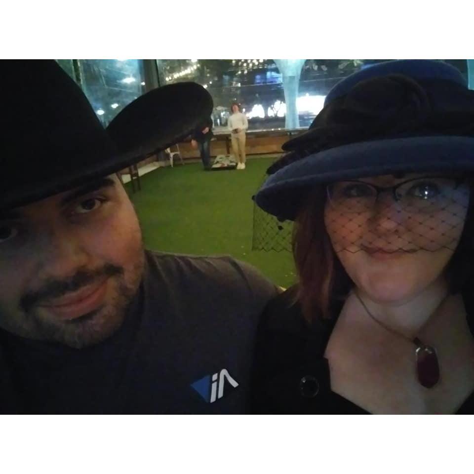 Crazy hats on our first trip out of state together!