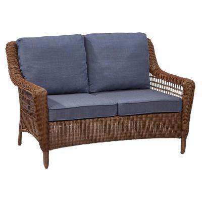 Hampton Bay Spring Haven Brown All-Weather Wicker Patio Loveseat with Charleston Cushions