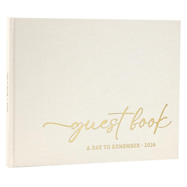 LONLAT Elegant Wedding Guest Book for Wedding Reception, Beautiful Guestbook for Baby Shower and Wedding Decor, 100 Blank Pages for Sign in, Polaroid Pictures and Photos, Linen Cover (2026, Beige)