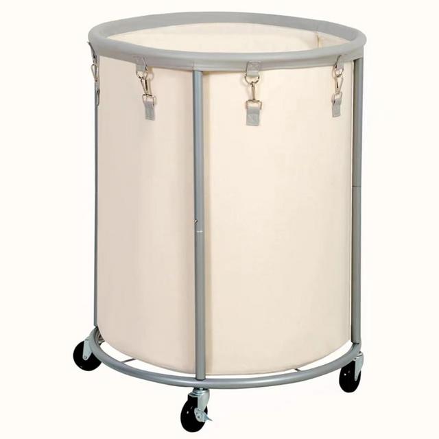 STO STO Industrial Sized Laundry Hamper with Wheels, Commercial 48 Gallons (185L) Extra Large Laundry Cart with Removable Bag, Round Laundry Basket Sorter for Laundry, Bedroom, Hotel, Beige and Gray