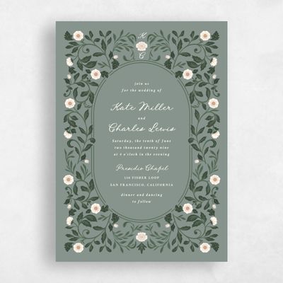 Deep Sage, Green Wedding Invitation - Pirouette Portrait