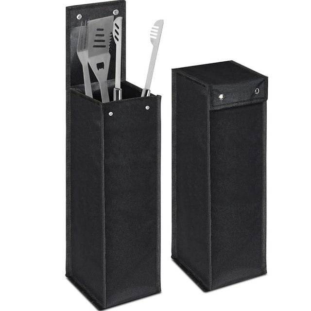Grill Utensil Storage Bag BBQ Tool Storage Bags Barbecue Hardware Tool Grill Utensil Holder Pouch Oxford Cloth Grill Accessory Storage Bag Foldable Grill Bags for Camping Hiking (Black, 1 Pcs)