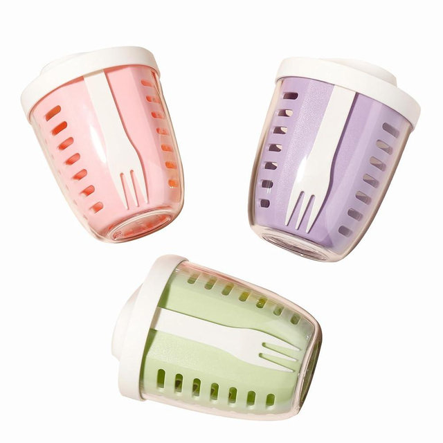 Luiruey Fruit Salad Storage Cup With Lids and Fork, 20 Oz Plastic Airtight Fruit Storage Containers for fridge with BPA-Free, Leak-Proof, Reusable for Office,Party,Travel. (green+pink+purple)