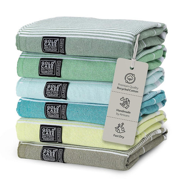 Gold Case Hera Turkish Beach Towels Set of 6-67x37 Inch Oversized Sand Free Quick Dry Pool Towels Made in Türkiye - Green Tones