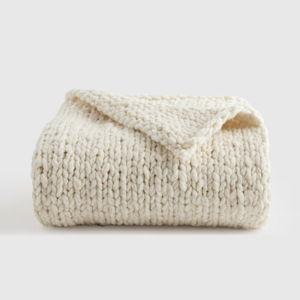 Chunky Hand Knit Wool Throw in Ivory