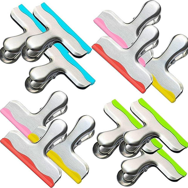 YARALL 12 Pack Metal Chip Clips with Silicone Edges – Heavy Duty Bag Clips for Food Packages, Kitchen, Office – Color Coded, Air Tight Extra Strong Clamps, 3 Inches Wide