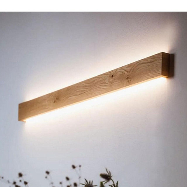 minimalist wooden linear wall lamp ambient...