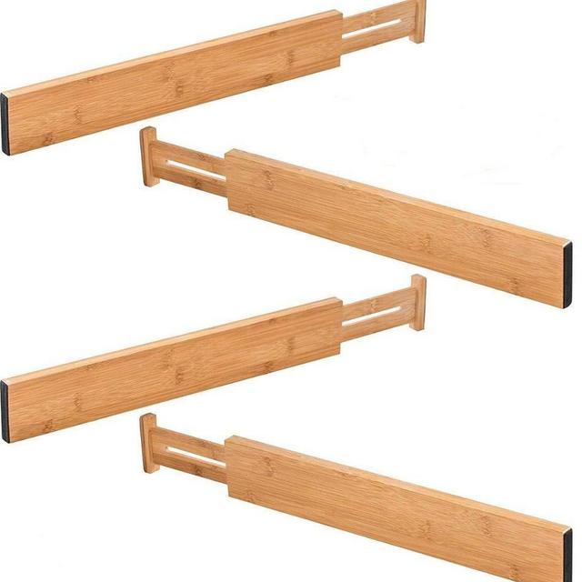 Royal Casa 100% Natural Bamboo Adjustable Standard Size Kitchen Drawer Dividers (17.6" - 22"). Set of 4