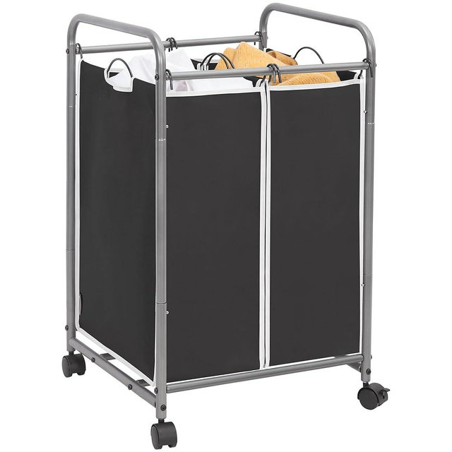 STORAGE MANIAC Laundry Sorter 2 Section, 90 L Laundry Hamper with Wheels, Laundry Basket Sorter, Laundry Separator Hamper, Laundry Organizer, 2 Bag Laundry Cart with Wheels and Removable Bags, Black