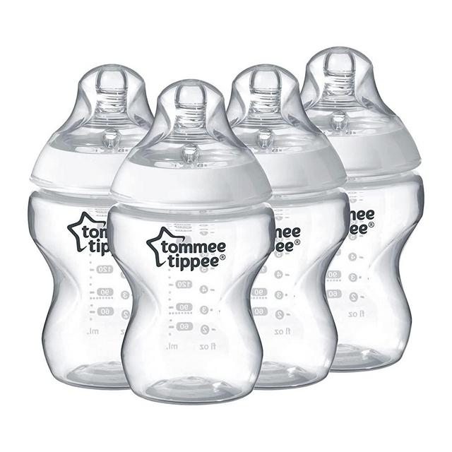 Tommee Tippee Closer to Nature Baby Bottle, Anti-Colic, Breast-like Nipple, BPA-Free - Slow Flow, 9 Ounce (4 Count), Translucent (522569)