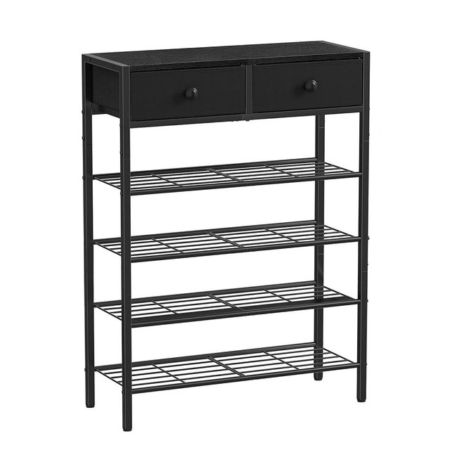 UNITSTAGE 5 Tier Shoe Rack for Entryway, Shoe Storage Organizer with 2 Drawers, Metal Shoe Shelf for 16-20 Pairs with Wooden Top for Closet, Black