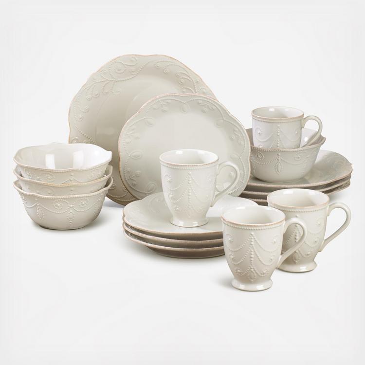 Lenox French Perle Capesante | Set Da 4 Pezzi In Gres Porcellanato | Lavabile In Lavastoviglie E Microonde | Eleganza Country