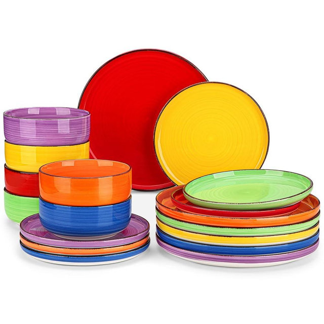 vancasso Bonita Dinnerware Sets 18 Pieces, Stoneware Dishes Set for 6, Plates and Bowls Set, Dinshwasher and Microwave Safe, Multicolor