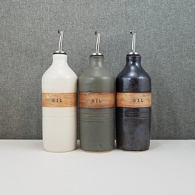 Made to order** Ceramic olive oil cruet, pottery oil bottle, oil and vinegar ceramic bottle, Metallic Brown