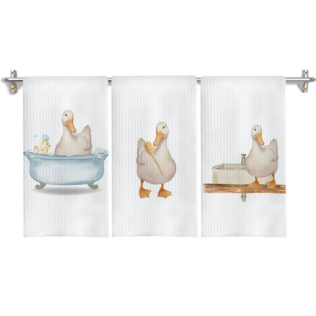 GOOZHO Duck Decor Hand Towels Set of 3, Kids Bathroom Hand Towels, Funny Duck Decorative Towels for Bathroom Decor, 16x24 Inches