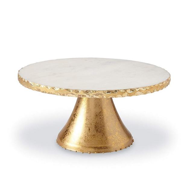 Mud Pie 4262003 Marble Pedestal Cake Serving Stand Gold