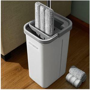 JOYMOOP Mop and Bucket with Wringer Set, Hands Free Flat Floor Mop and Bucket, with 3 Washable Microfiber Pads, Wet and Dry Use, Floor Cleaning System