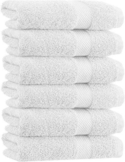 Luxury White Hand Towels - Soft Circlet Egyptian Cotton | Highly Absorbent Hotel spa Bathroom Towel Collection | 16x30 Inch | Set of 6