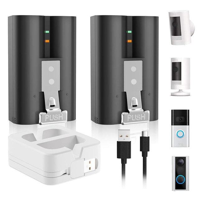 2 Pack Ring Battery with Charger Station, 6040mAh Rechargeable Ring Camera Batteries for Ring Video Doorbell 2/3/3plus/4, Stick Up Cam, Spotlight Cam, Peephole Cam (White Charger + 2 Battery)