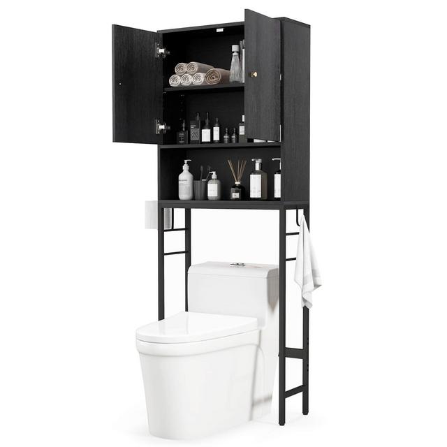 Costway Over The Toilet Storage Cabinet Free Standing Toilet Rack with Adjustable Shelf Black