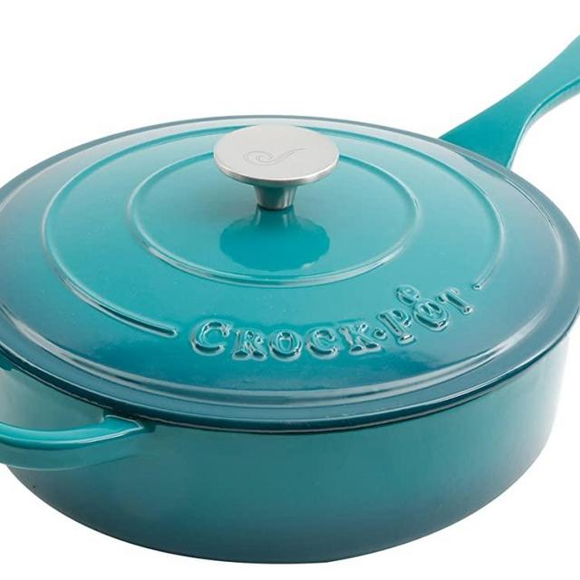 Crock Pot 112013.02 Artisan 3.5 Quart Enameled Cast Iron Deep Sauté Pan, Teal Ombre