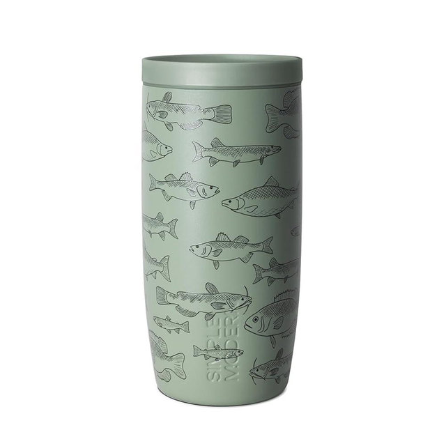 Simple Modern Father's Day Signature Voyager | 16oz Travel Coffee Mug Tumbler with 360° Lid | Gifts for Dad, Him | Ceramic-Lined Insulated Stainless Steel Cold Brew Iced Coffee Cup | Fish On