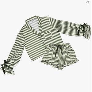 Green Pajamas for Women - 2-piece Ruffled Satin