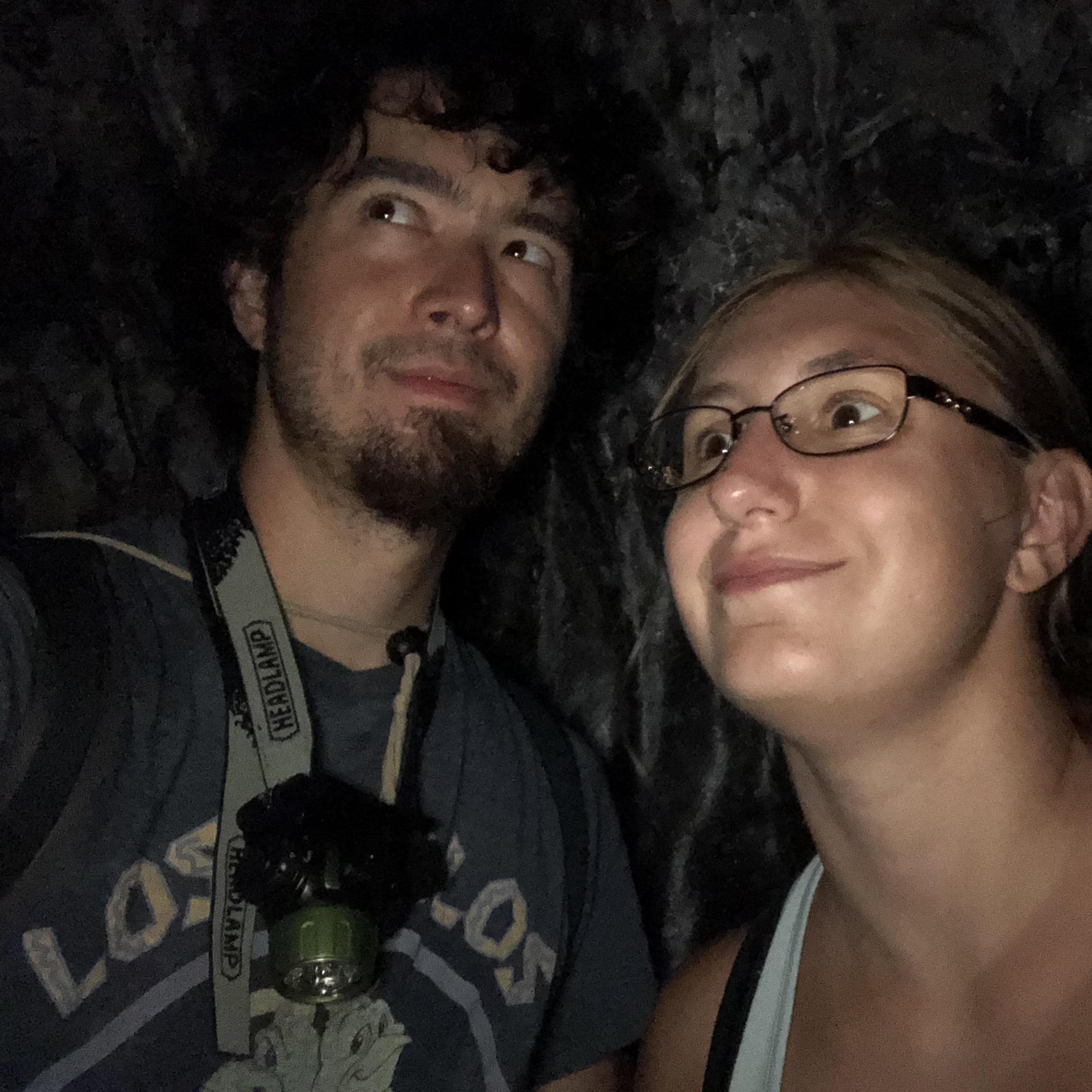 HAWAII

This picture is from our hike into a miles-long lava tube. We tried to look like we were staring at something interesting in the cave, even though we couldn't see anything for the photo.