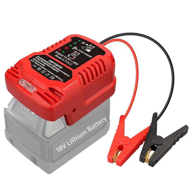 Car Jump Starter Adapter for Milwaukee M18 18V Batteries, Portable Car Battery Charger Jump Starter with 12V Jumper Cable Clamps (Not Included Battery)