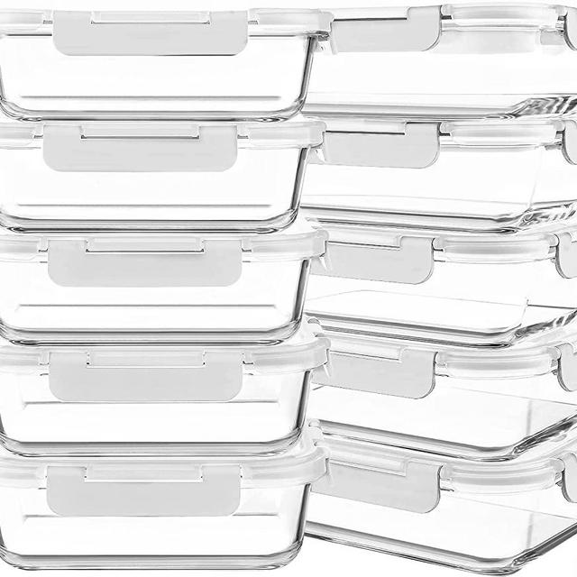 KOMUEE 10 Packs 30 oz Glass Meal Prep Containers,Glass Food Storage Containers with Lids,Airtight Glass Lunch Bento Boxes,BPA Free,Microwave, Oven, Freezer and Dishwasher,White