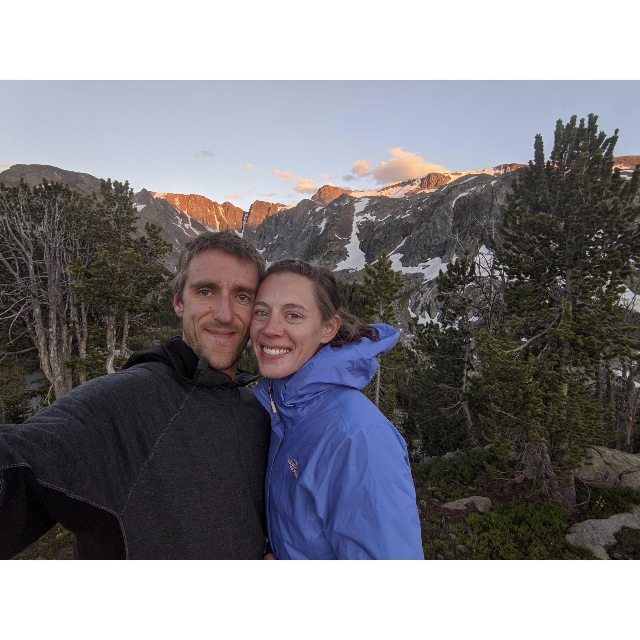 Alpenglow sunset while hiking in the Beartooth Mountains.