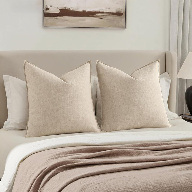 MIULEE Euro Sham Pillow Covers for Bed 26x26, 2 Pack Natural Beige Thick & Textured Decorative Throw Pillow Covers, Neutral Linen Cushion Cases, Modern Farmhouse Home Decor, No Filling