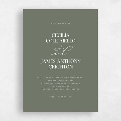 Dark Sage, Green Wedding Invitation - Margret Portrait