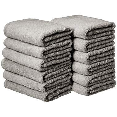 AmazonBasics Cotton Hand Towels - Pack of 12, Grey