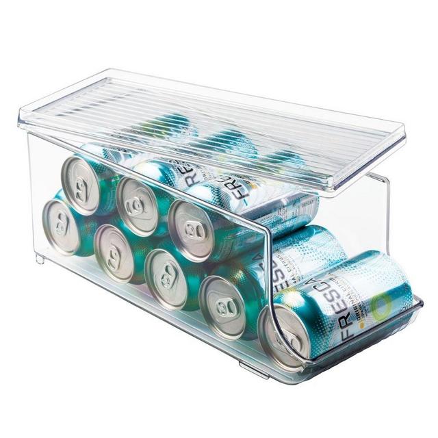 iDesign Plastic Canned Food and Soda Can Organizer with Lid for Refrigerator, Freezer, and Pantry for Organizing Tea, Pop, Beer, Water, BPA-Free, 13.75" x 5.75" x 5.75", Clear