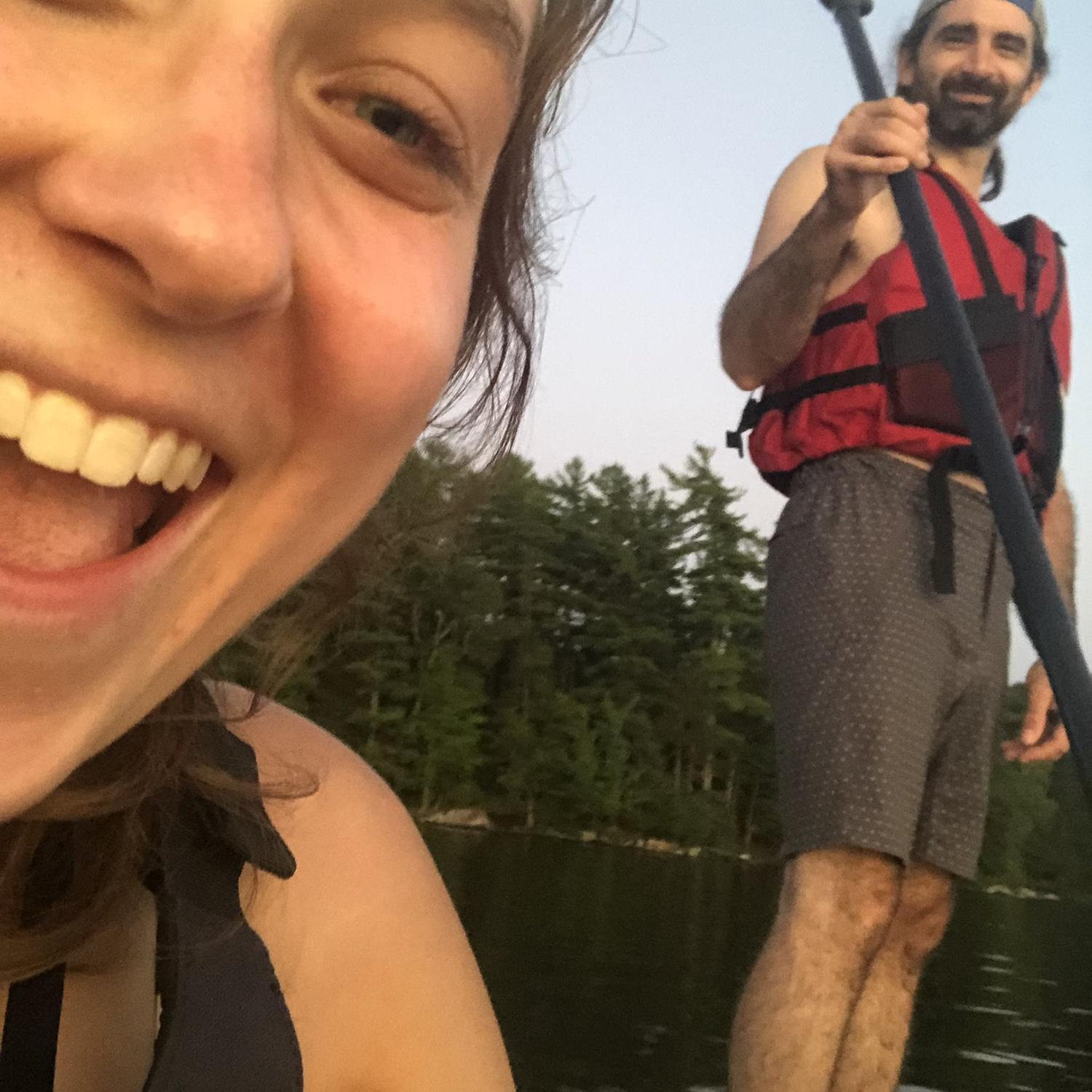 Paddle boarding on Lake Eaton during Tory's first trip to the Adirondacks.
