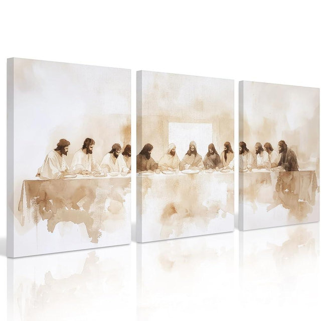 Jesus Wall Art Set of 3 Last Supper Wall Decor Christian Canvas Wall Art Religious Pictures Bible Renaissance Painting Leonardo Da Vinci Poster for Dining Room Living Room 12x16 Inch Ready to Hang