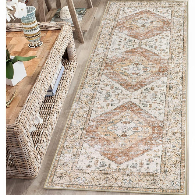 Lahome Boho Washable Runner - 2x5 Rug Runner Non-Slip Lightweight Laundry Room Rug Throw Non-Shedding Long Bathroom Rug Runner, Oriental Accent Print Indoor Carpet Runners for Kitchen Hallway Bedroom